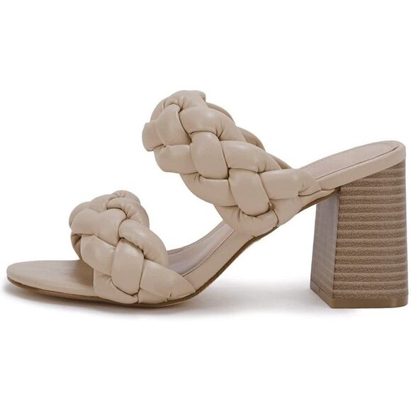 Bridal Bridesmaid Heeled Sandals Braided Open Toe Chunky Heels Slip on Strappy - Picture 6 of 7